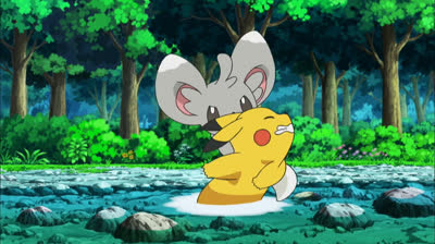 Minccino Tickles Pikachu - Pokemon Black & White